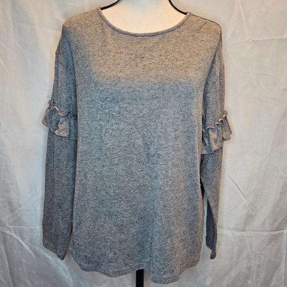 LOFT Tops - LOFT Outlet Large Ruffle Long Sleeve Gray Top‎